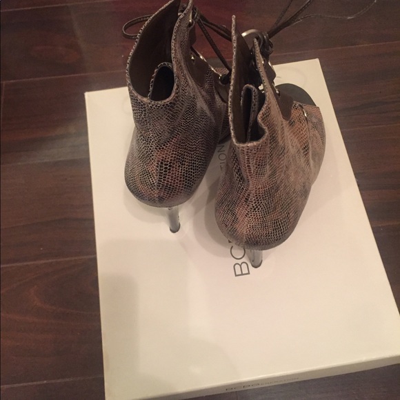 Dark brown with muted tan  peep toe bootie - Picture 2 of 5